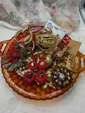 Vintage Glass Bowl of Jewels Reds